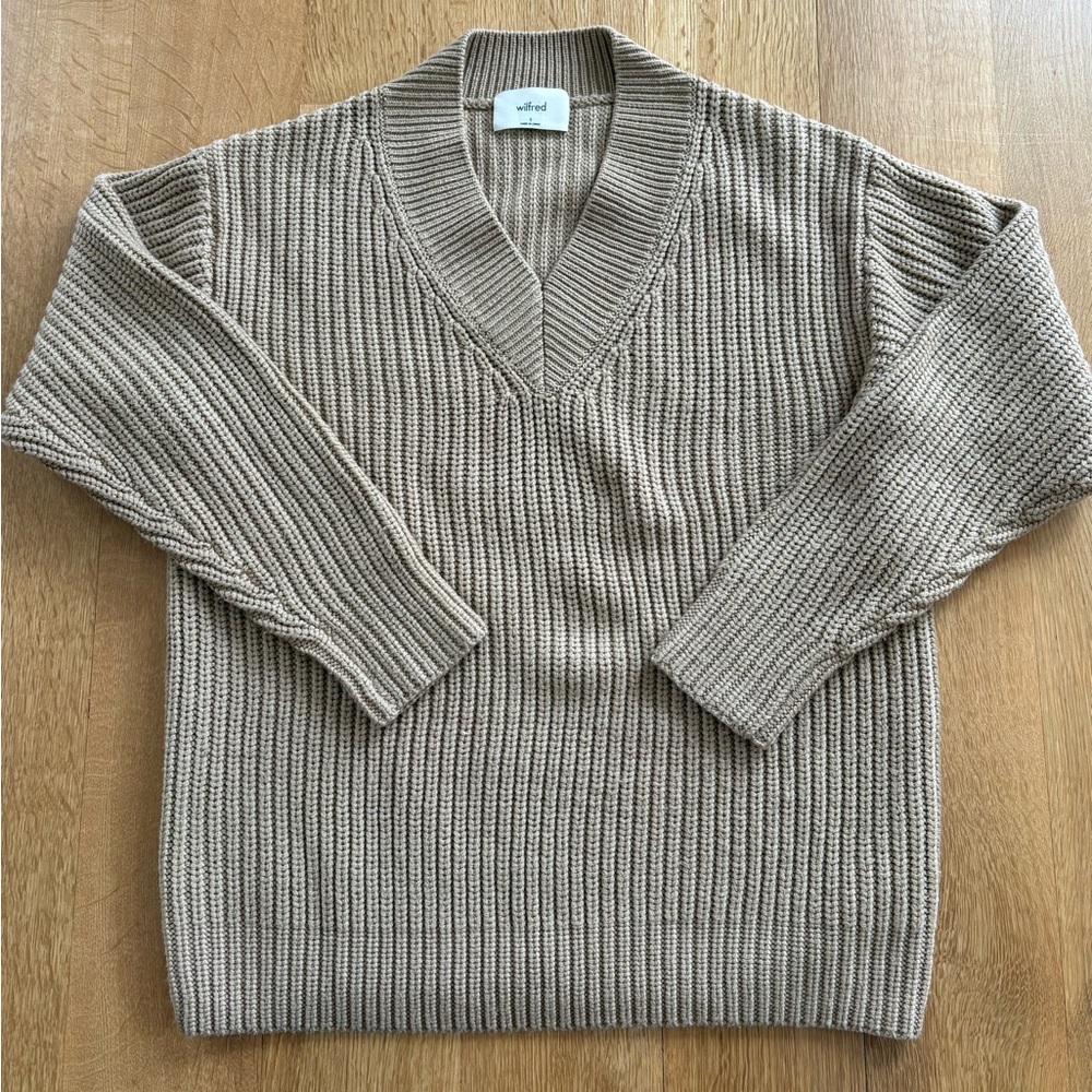 Wilfred Camel Oversized V-Neck Sweater